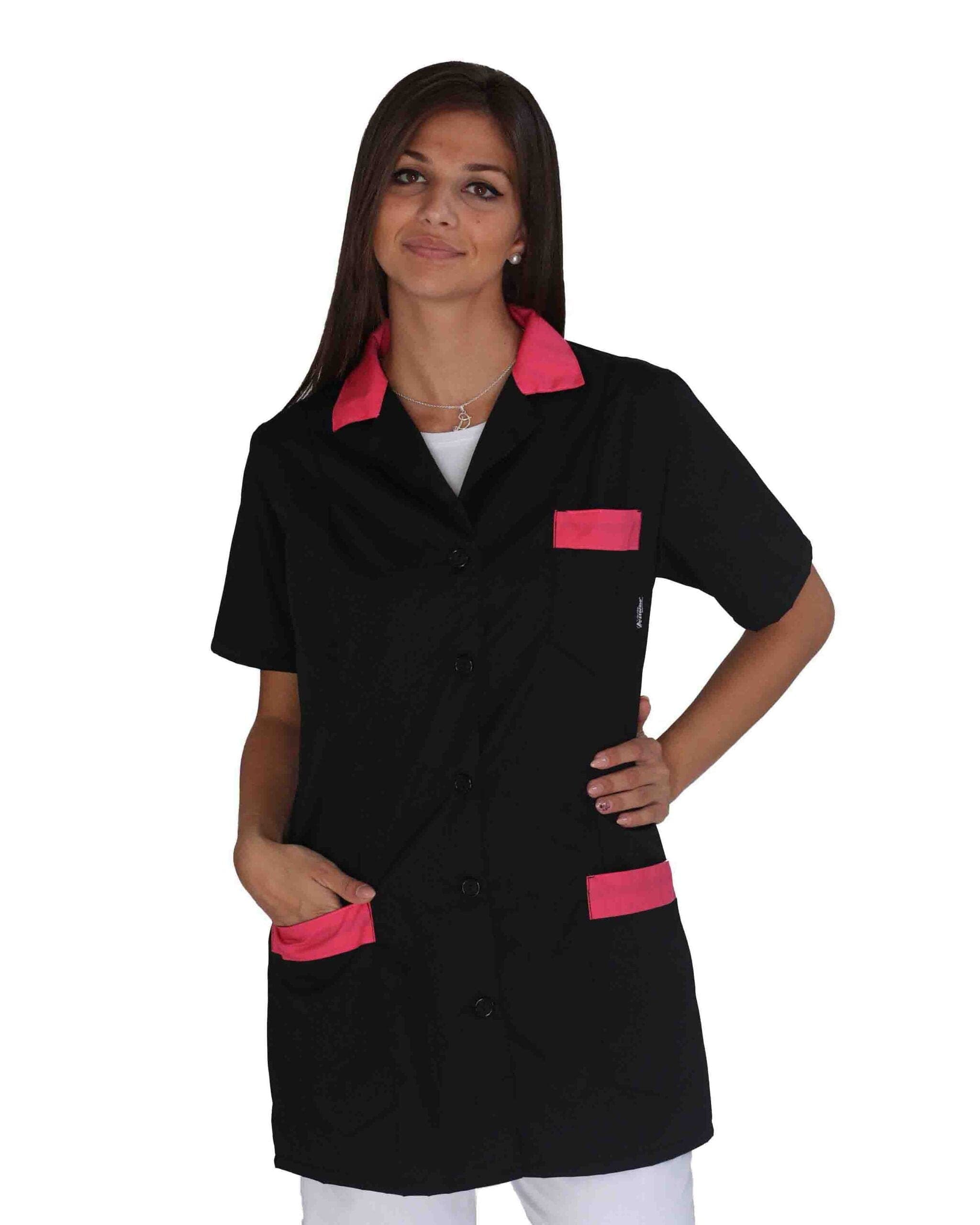 Camice donna corto nero e fucsia professionale