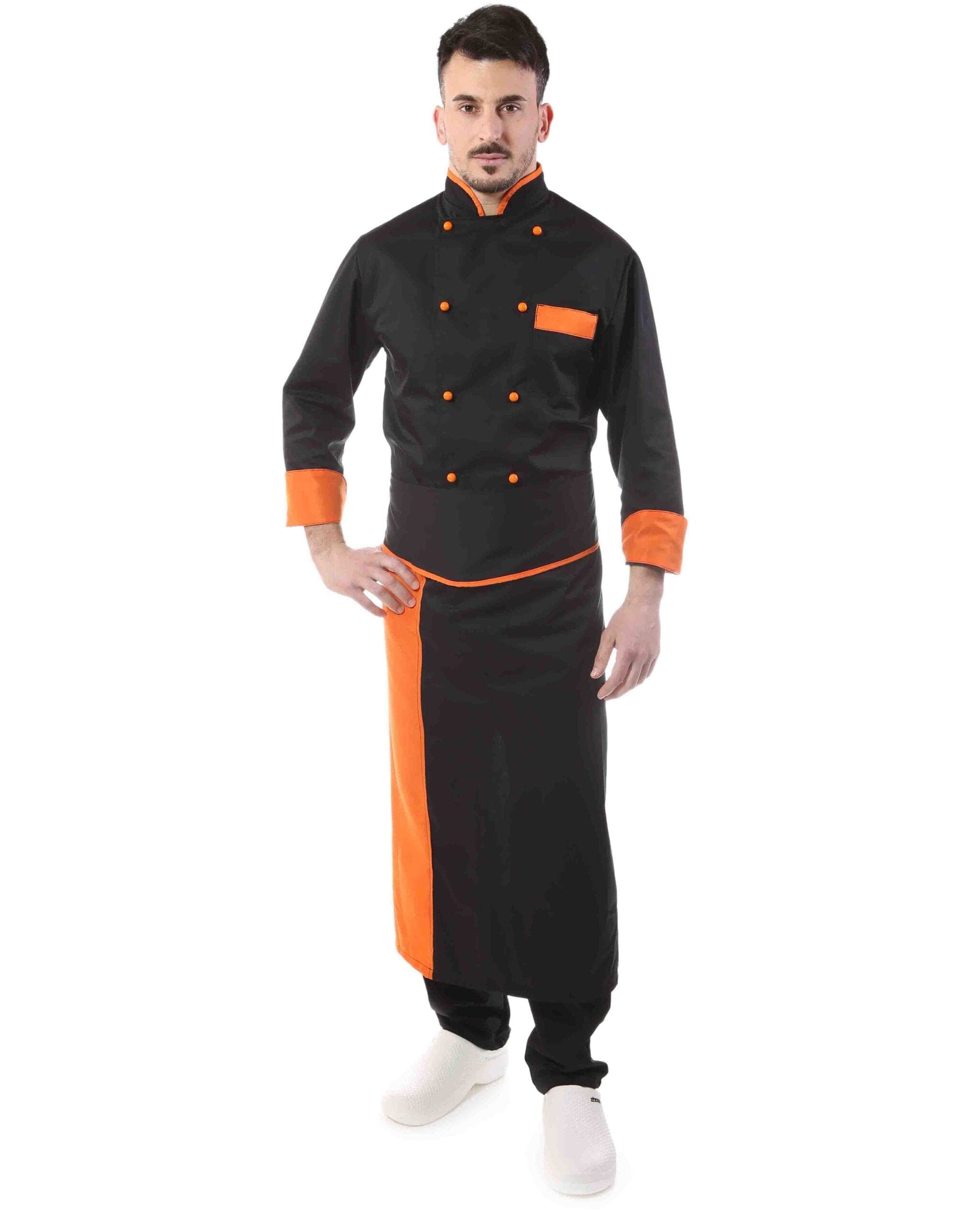 Divisa cuoco uomo nera e arancio Made in Italy