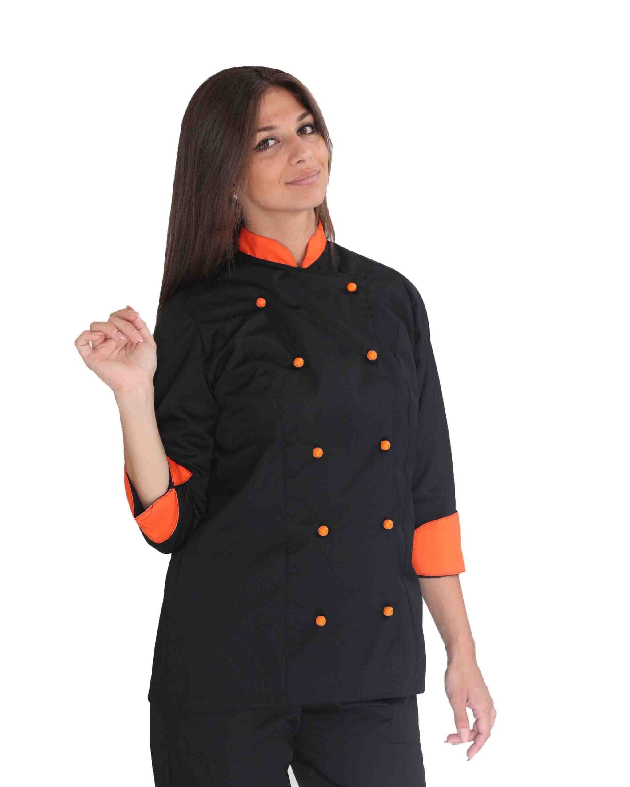 Giacca cuoco donna nera e arancio professionale