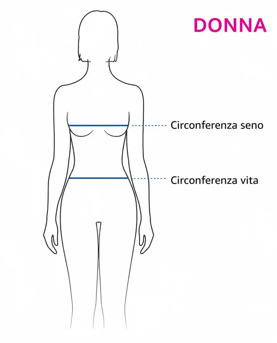 Illustrazione guida taglie donna con misure seno e vita