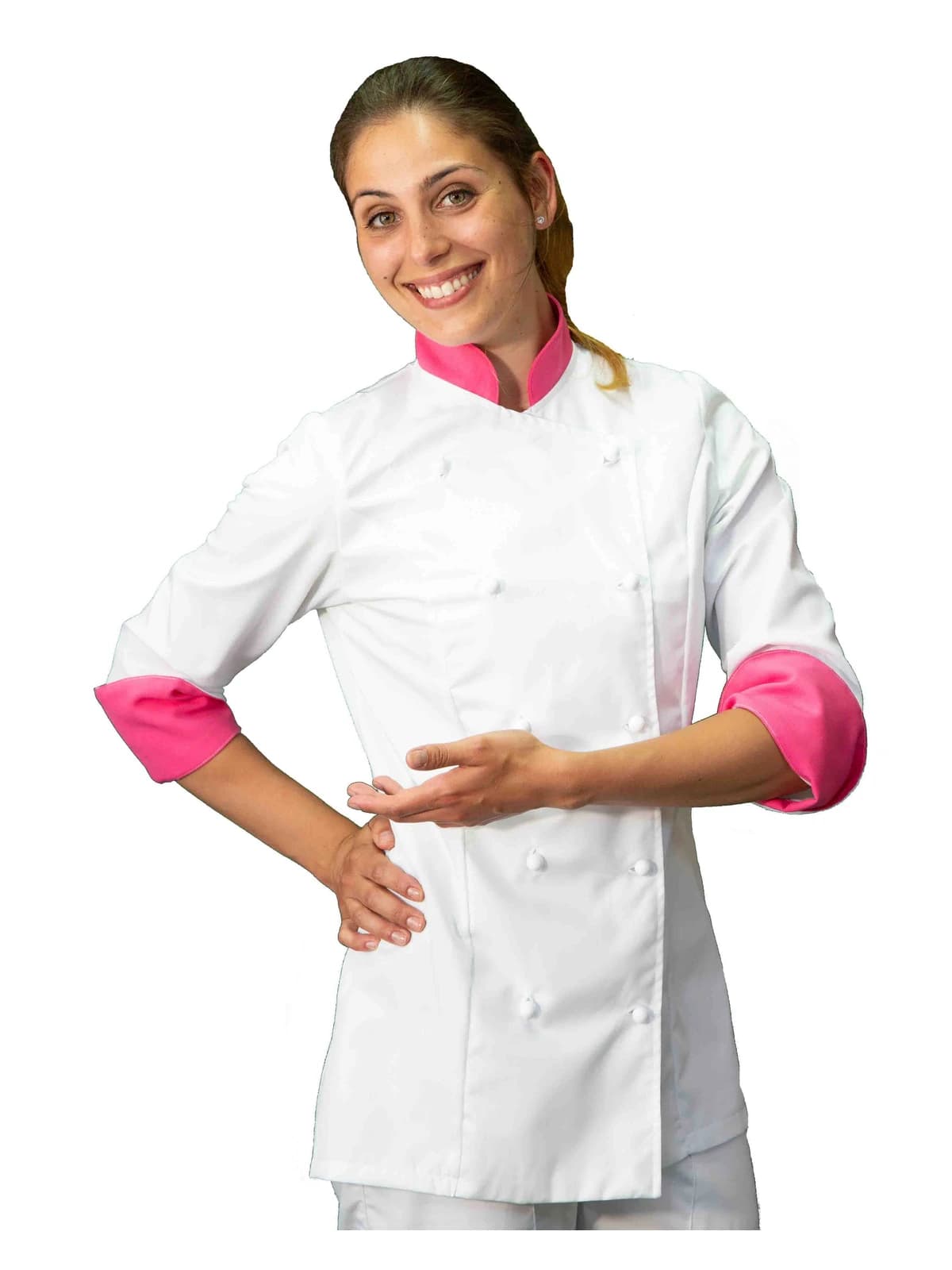 Giacca Cuoco Donna Bianca e Fucsia manica lunga | Divisa Chef Donna
