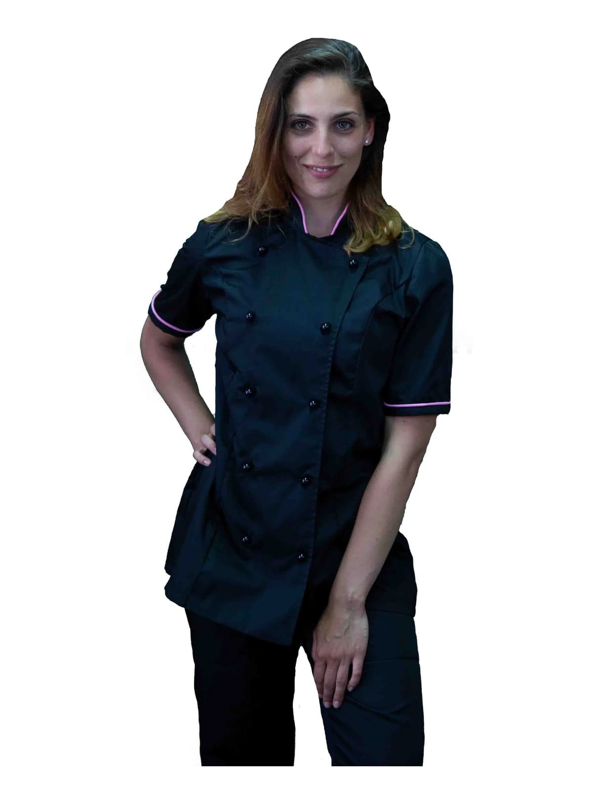 Giacca Cuoco Donna Nera e Rosa manica corta | Divisa Chef Donna