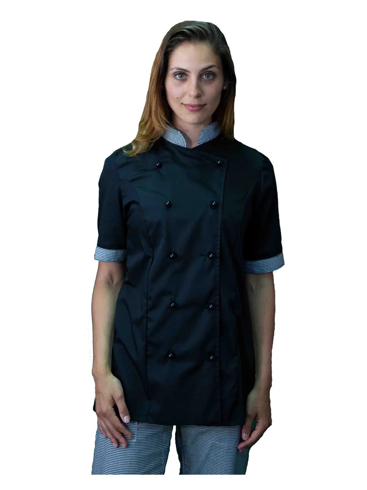 Giacca Cuoco Donna Nera e Pied de Poule manica corta | Divisa Chef Donna